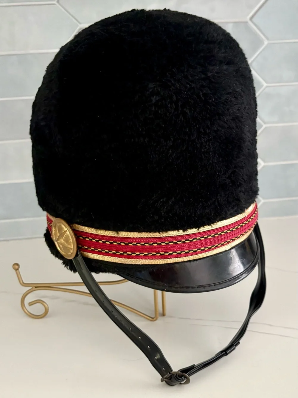 Ostwald Vtg Faux Fur Marching Band Busby Hat Black Drum Major Shako RedGold Trim